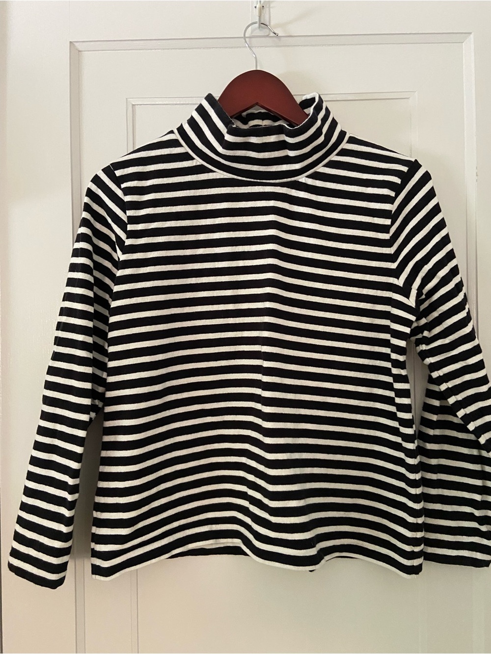 J. Crew navy and white turtleneck sweater, size medium